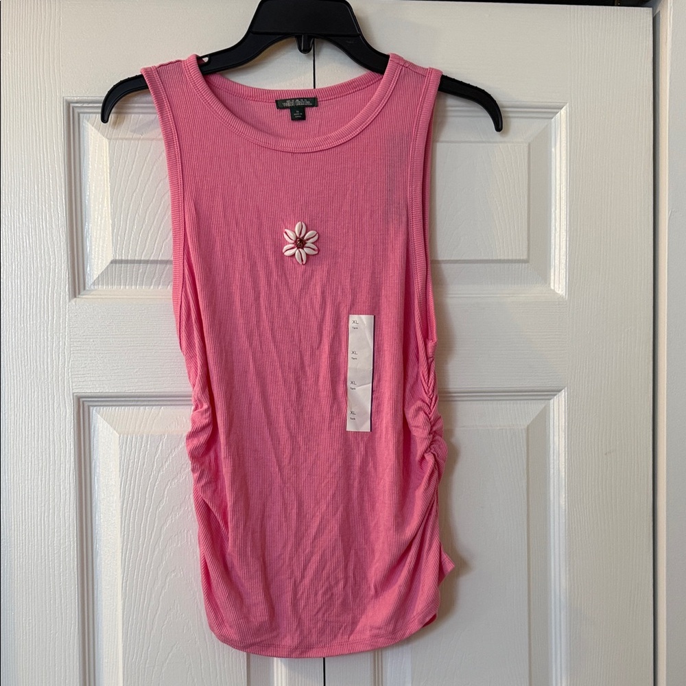 Wild Fable Pink Tank Top with Floral Shell Accent NWT M/L